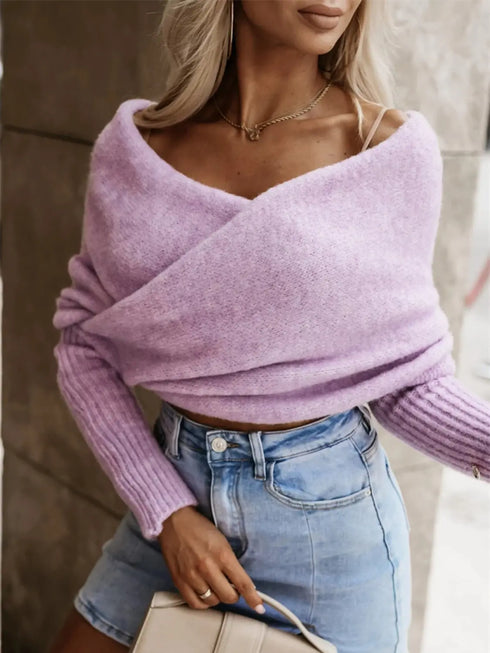 'Laurel' Long Sleeve Cropped Knit Top - Celes Fashion